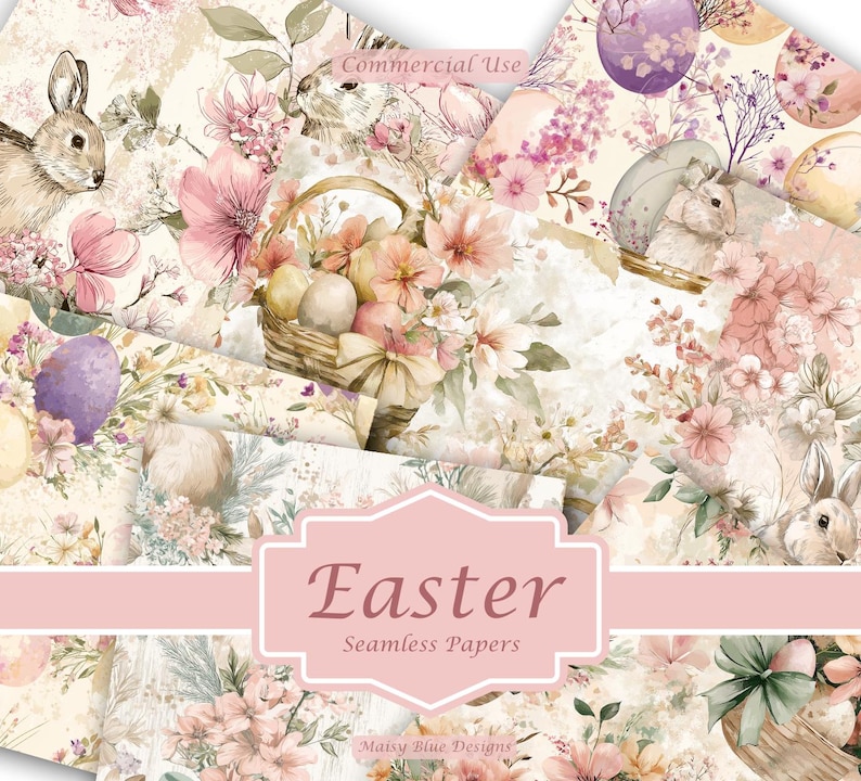 Shabby Chic Easter Digital Paper Pack, Pastel Floral Patterns (seamless ...