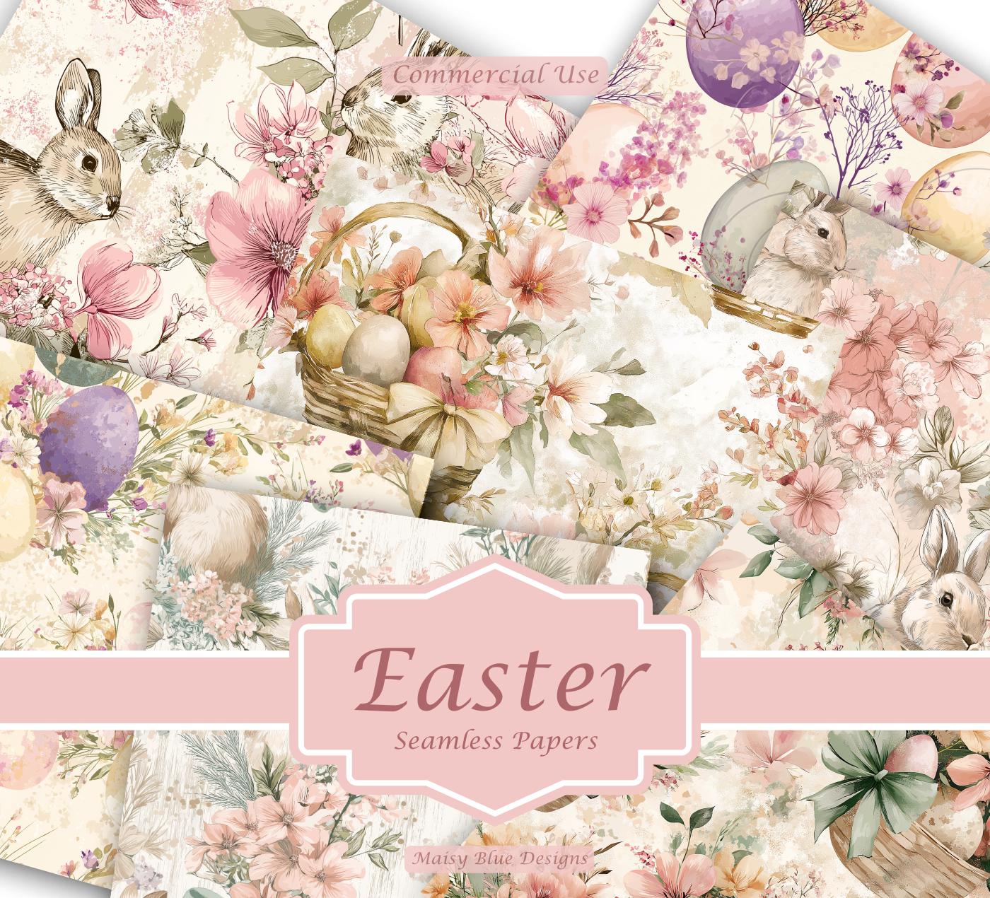 Shabby Chic Easter Digital Paper Pack, Pastel Floral Patterns (seamless ...