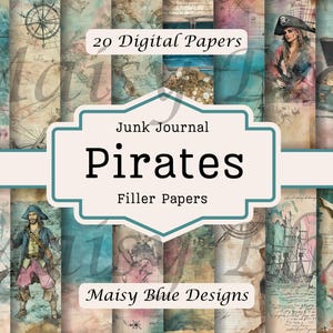 Pirate Treasure Island Junk Journal Filler papers, Vintage Junk Journal,  Digital Download, Vintage Papers, Pirate Junk Journal Printable