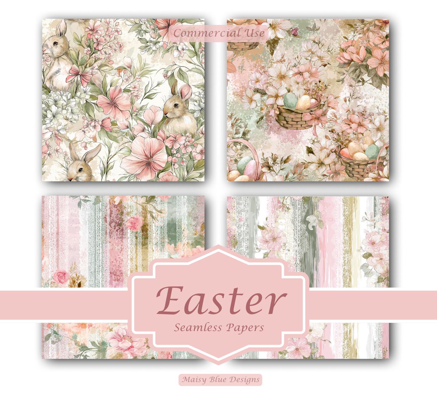 Shabby Chic Easter Digital Paper Pack, Pastel Floral Patterns (seamless ...