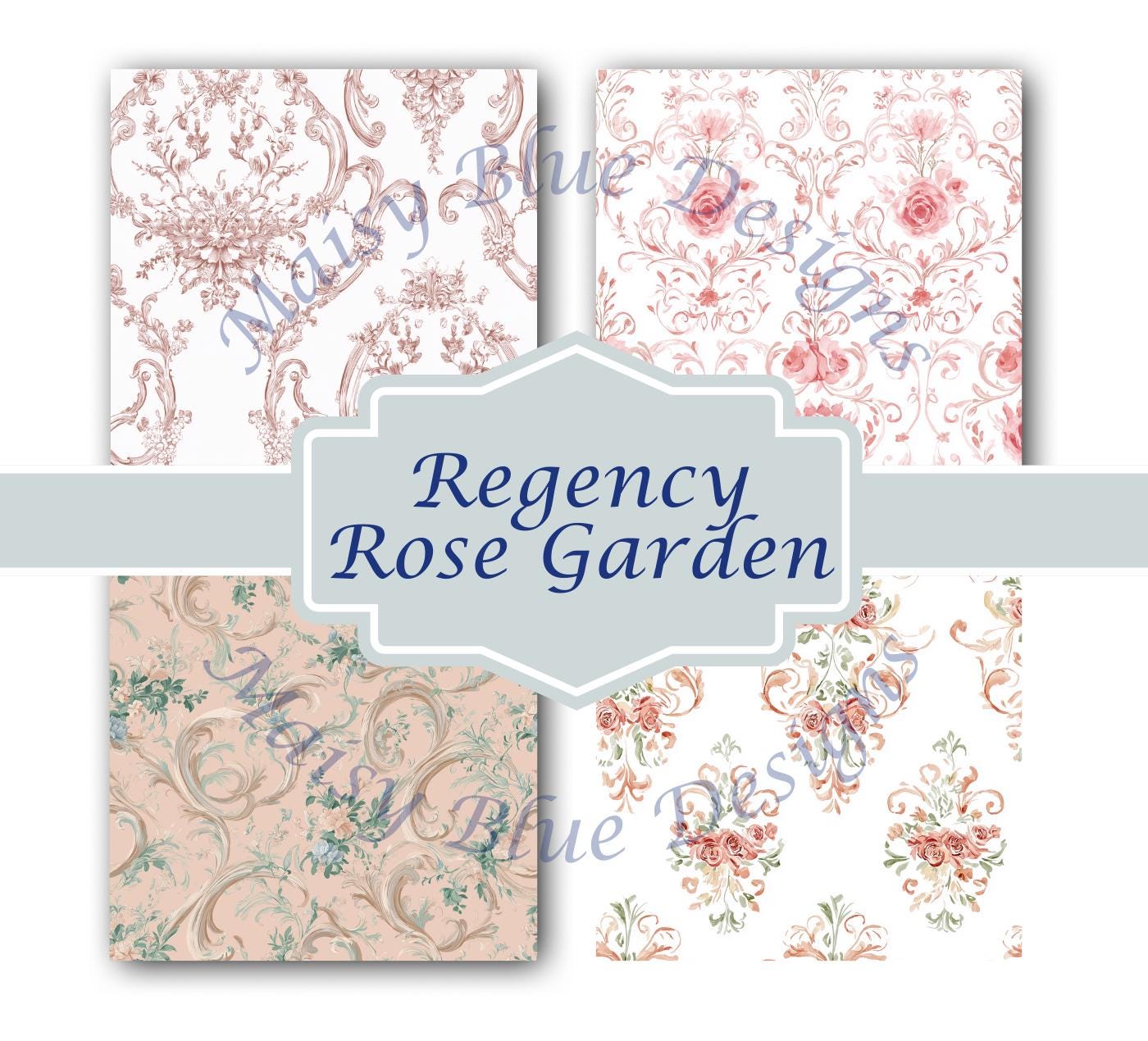 Regency Rose Garden Digital Paper Pack, Floral Patterns (commercial ...