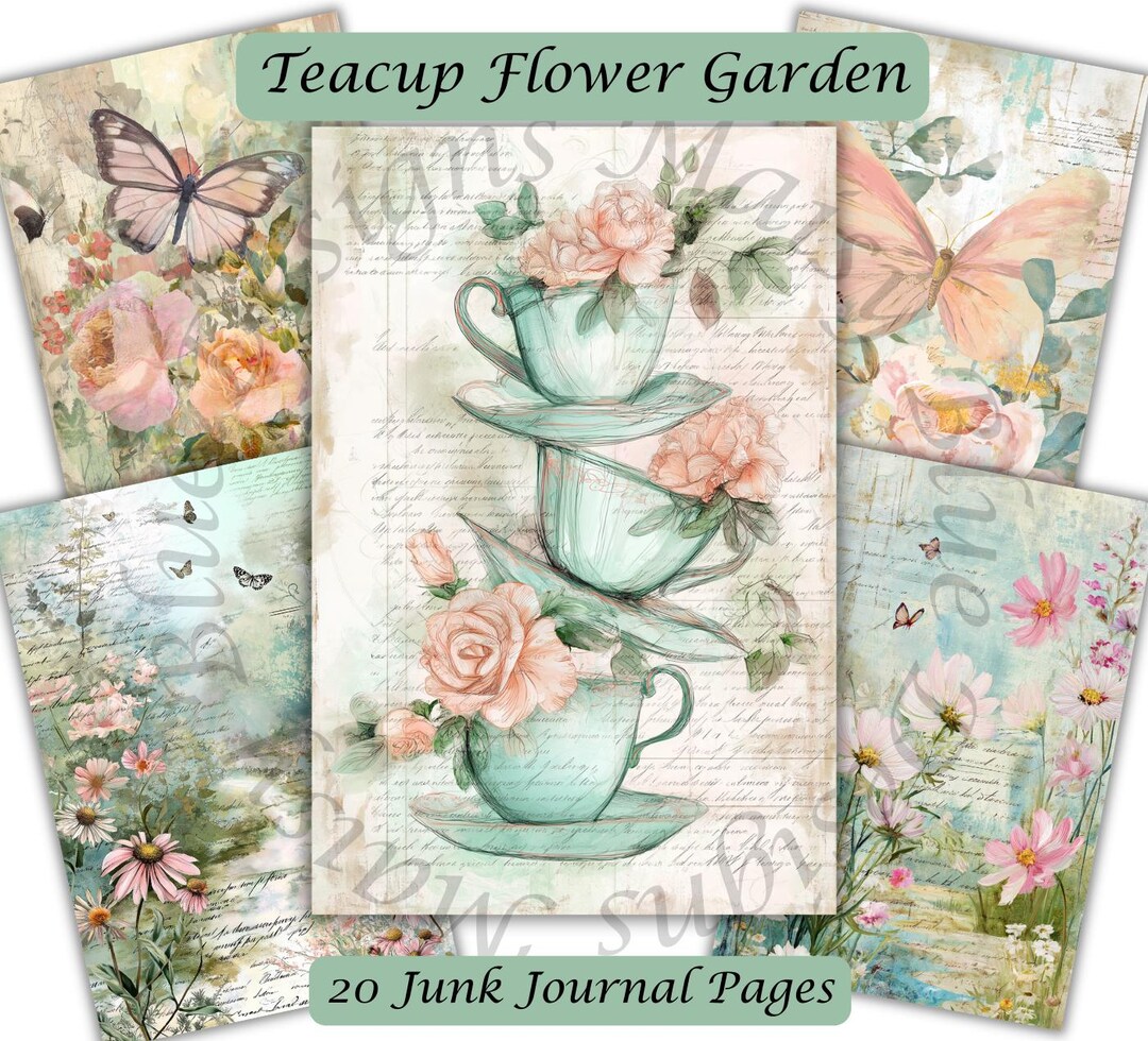 Vintage Spring Tea Junk Journal Pages, Shabby Chic Floral Papers ...