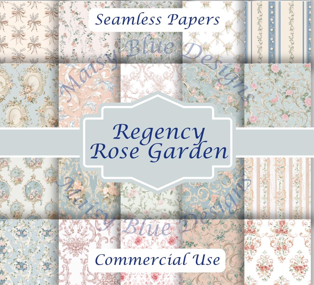 Regency Rose Garden Digital Paper Pack, Floral Patterns (commercial ...