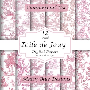 Rosa Toile de Jouy digitalt papper | Vintage franskt mönster (kommersiell licens)