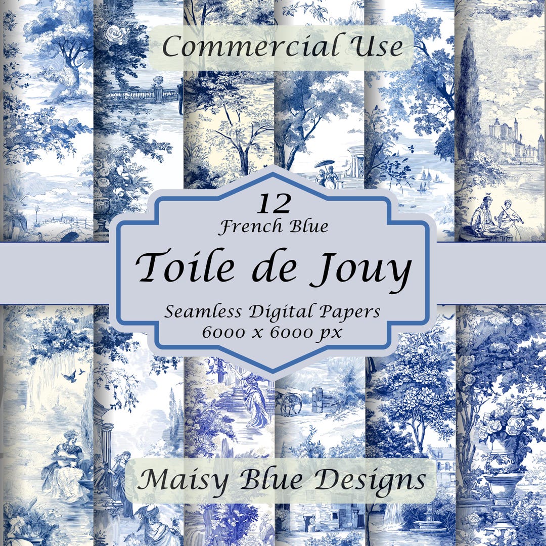 French Blue Toile De Jouy | Seamless Vintage Pattern (commercial ...