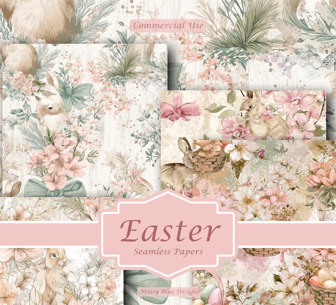 Shabby Chic Easter Digital Paper Pack, Pastel Floral Patterns (seamless ...