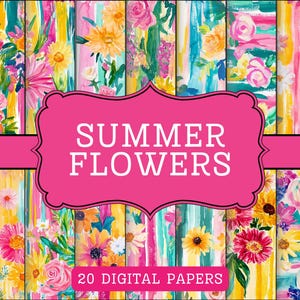 Carta digitale con fiori estivi, carta per scrapbooking con acquerello floreale primaverile, sfondo luminoso con fiori per uso commerciale