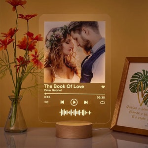  Placa de cristal personalizada con cubierta de álbum de arte de  Spotify, luz nocturna LED personalizada, placa de canción de código de  Spotify escaneable, regalos de fotos personalizados para parejas 
