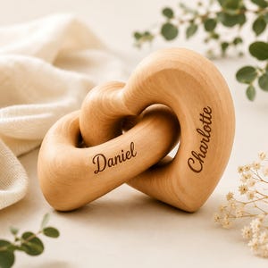 Custom Wooden Infinity Heart Sculpture, Personalized Engraved Couple Gift, Custom Name Decor, Anniversary Gift for Him Her, Wedding Keepsake