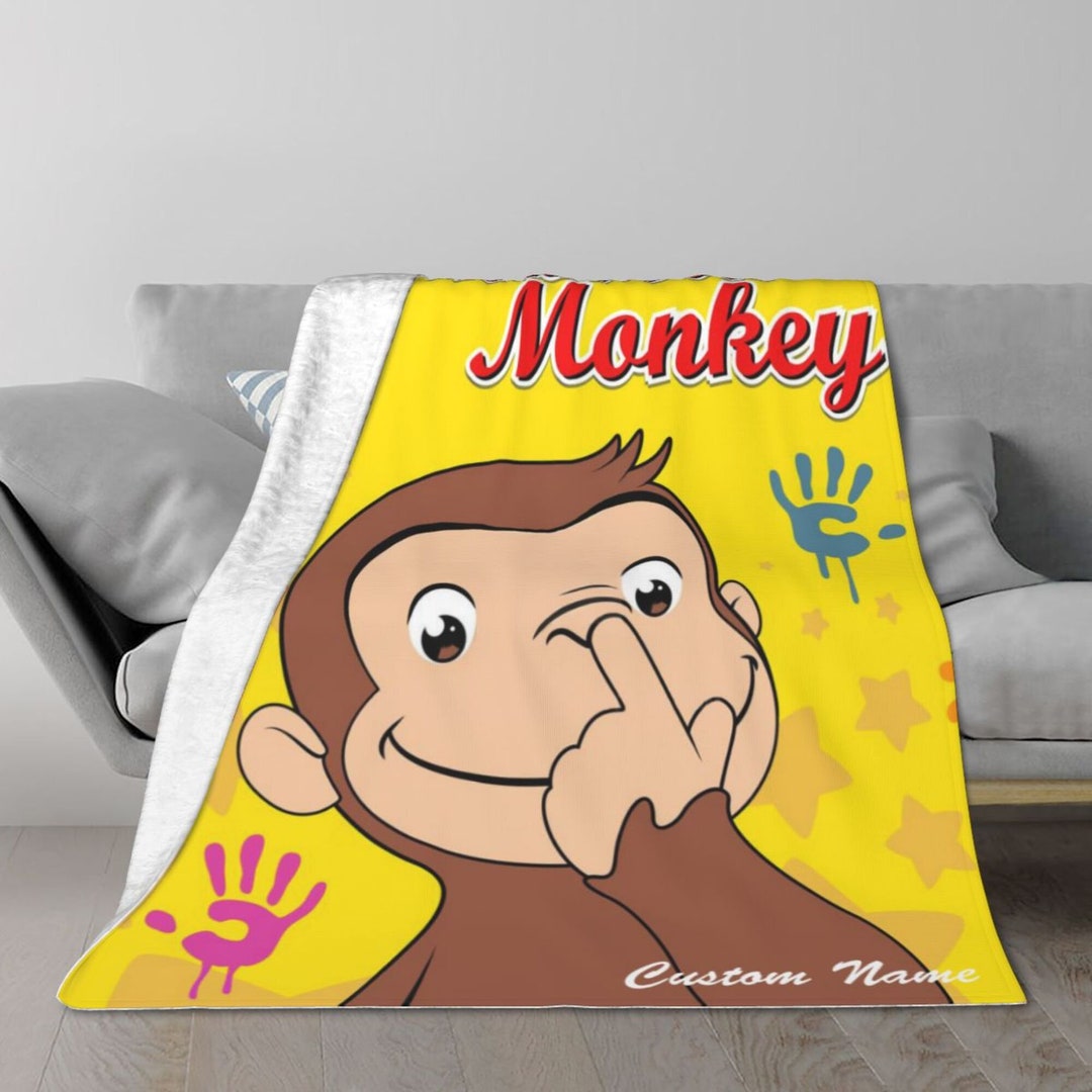 Curious Monkey Blanket Custom Name Blanket Flannel Etsy