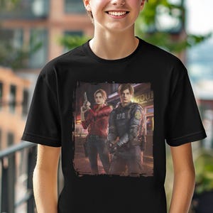 ユニセックスキッズ/ティーンの男の子と女の子のTシャツ、レオン・S・ケネディとクレア・レッドフィールド/お子様へのギフト/息子または娘へのギフト