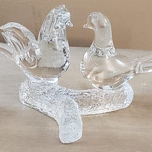 12&quot; Wide Vintage Clear Glass Birds Lovebirds Doves on Tree Branch