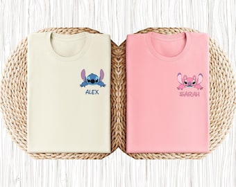 Custom Stitch Angel Shirt, Stitch Angel Couple T-Shirt, Disney Matching, Pocket Size Shirts, Custom Name Shirt, Couple Matching Tees