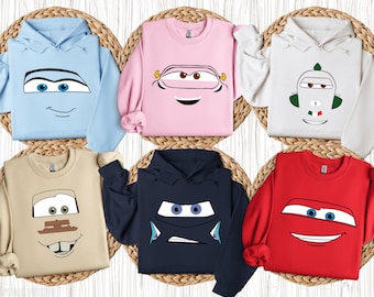 Disney Cars Face Sweatshirt, Family Matching Hoodies, Birthday Trip Shirts