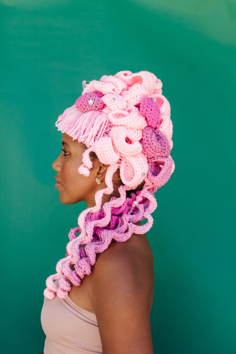 1960s Pink Bouffant Crocheted Wig image 6
