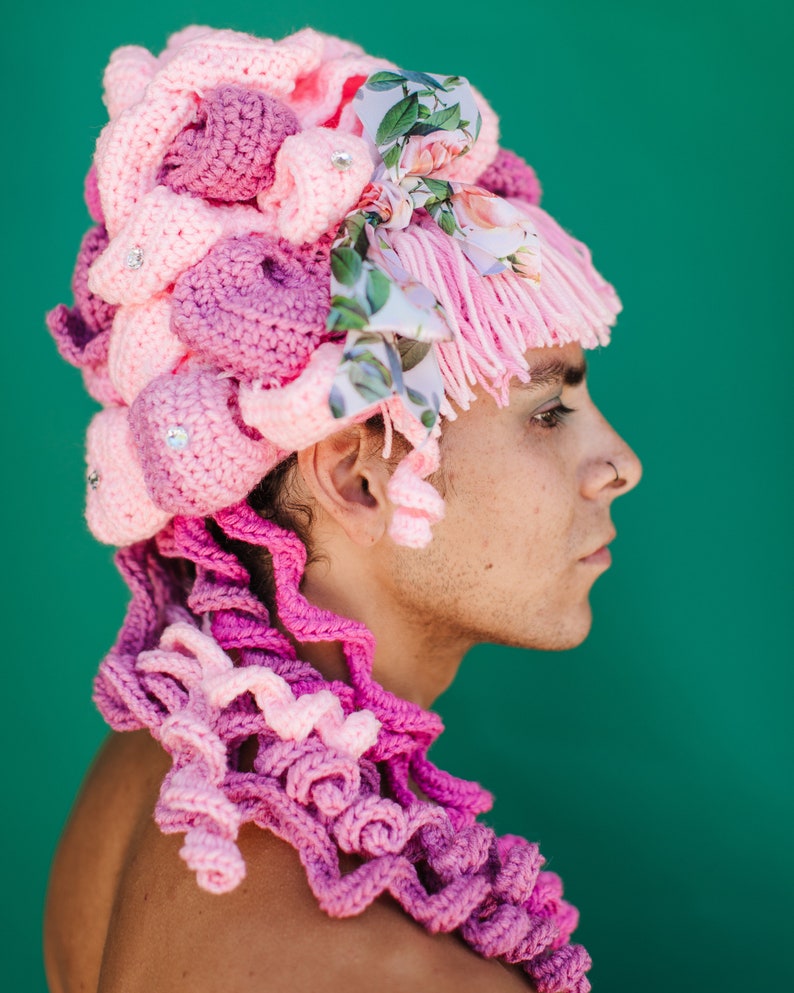 1960s Pink Bouffant Crocheted Wig image 2