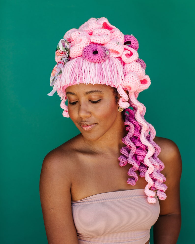 1960s Pink Bouffant Crocheted Wig image 3