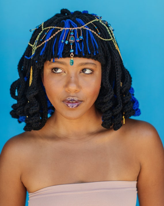 cleopatra blue dress Cleopatra Fringe High Neck Dress - Blue