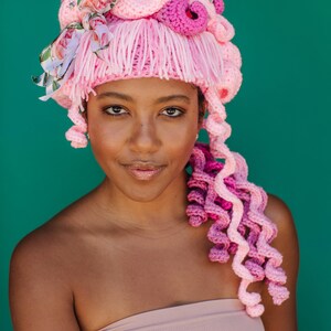 1960s Pink Bouffant Crocheted Wig image 5