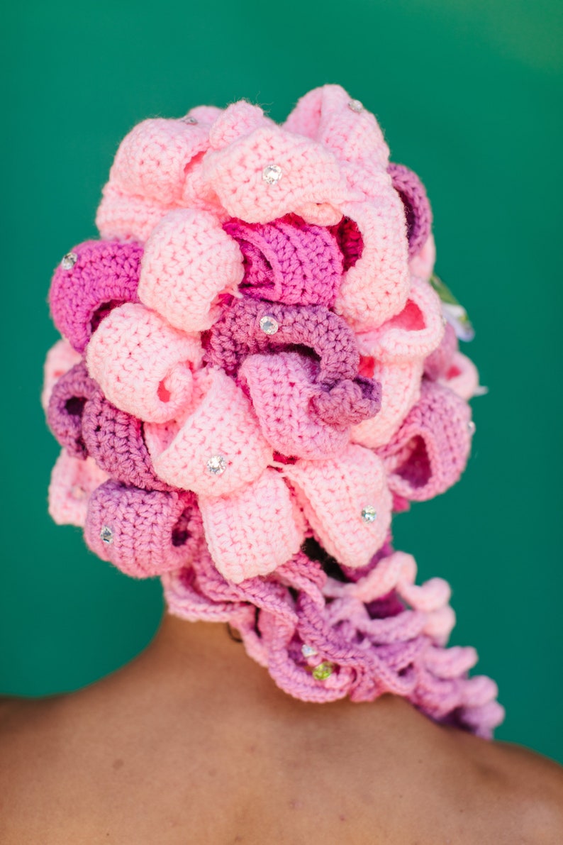 1960s Pink Bouffant Crocheted Wig image 9