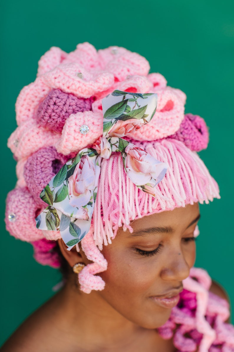 1960s Pink Bouffant Crocheted Wig image 4