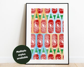 Sriracha muurafdrukken | A3 of A4 | Niet-ingelijste hete saus, chilisaus Art Print