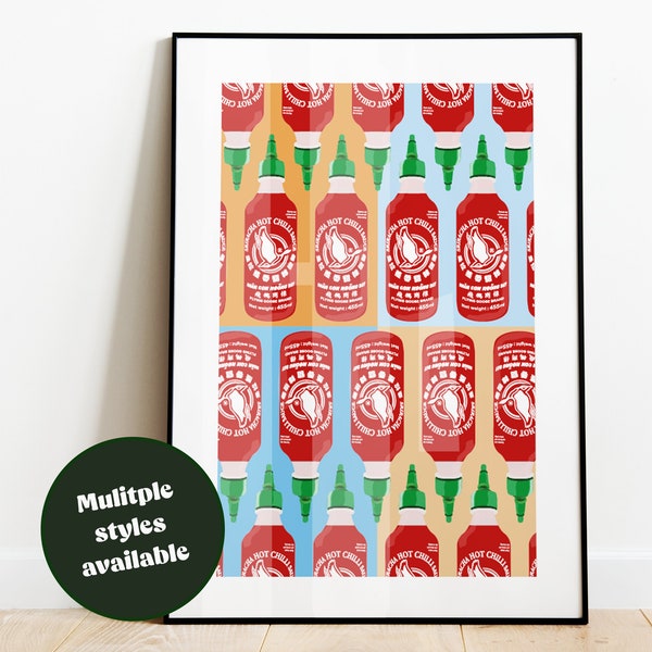 Sriracha Wall Prints | A3 or A4 | Unframed Hot Sauce, Chilli Sauce Art Print