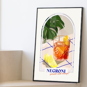Negroni |  Poster |  A3, A4 oder A5 | Ungerahmt Cocktail Kunstdruck