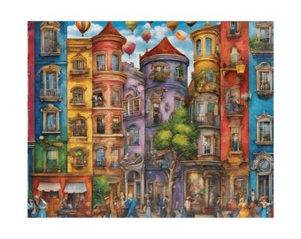 Bunt und kunstvoll 1950er Jahre Stadt Puzzle, tolle Geschenkidee, lustige Nacht für die Familie, Weihnachtsgeschenk, Geburtstagsgeschenk, Puzzle für Erwachsene