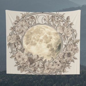 Mond und Astrologie Design Tapisserie, Wandbehang, Floraler Hintergrund Tapisserie, Wandkunst, Wanddekoration, Geschenk, Wohnkultur