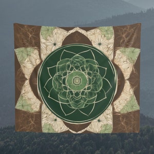 Yoga Studio Sacred Geometry Tapestry, Wall Hanging, Floral Pattern Tapestry, Wall Art, Wall Decoration, Gift, Home Decor, Brown, Green