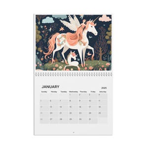 Unicorn Calendar (2025), cute whimsical art, birthday gift, Christmas gift, artistic wall art for women, wall calendar