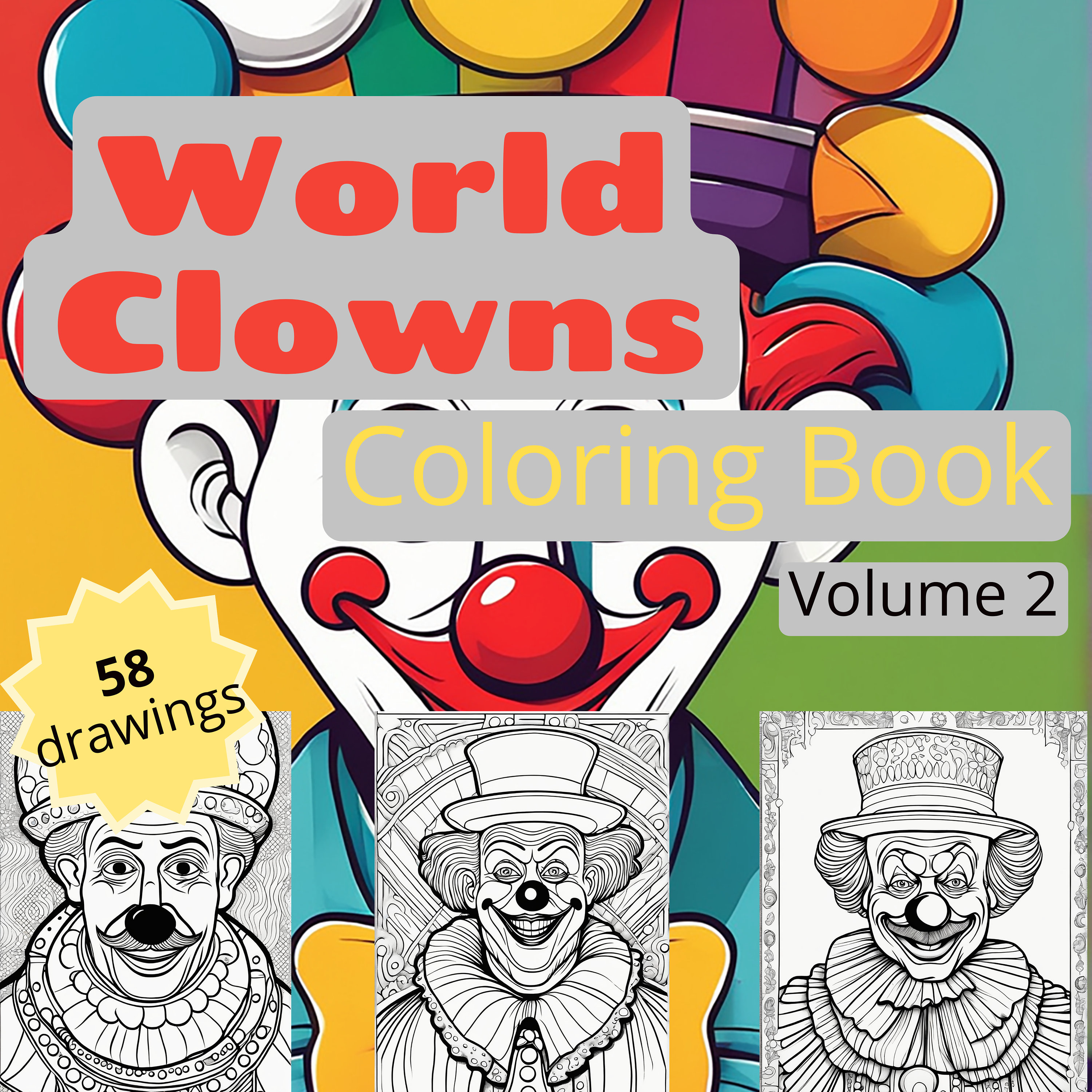 World Clown Coloring Book for Adults and Teens, Printable PDF Coloring ...