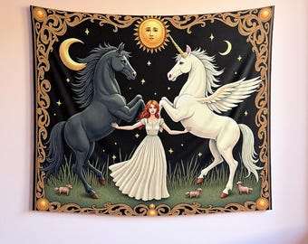 Enchanted Fantasy Tapestry - Indoor Wall Tapestries, Mythical Creatures Art for Dreamy Home Decor, Handmade Wall Hanging, Magical Wall