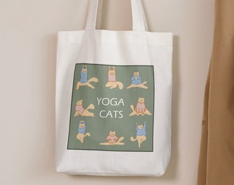 Yoga Cats Canvas Tote Bag, Cat Tote Bag, Canvas Tote Bag, Canvas Bag, Shoulder Bag, Shopper Cat Lover Gift, Beach Tote Bag Canvas