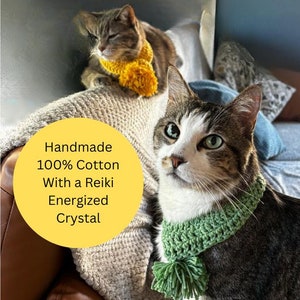 Handmade Reiki-Enegized Cat Scarf - Autumnal Crochet Pet Outfit - Fall Kitty