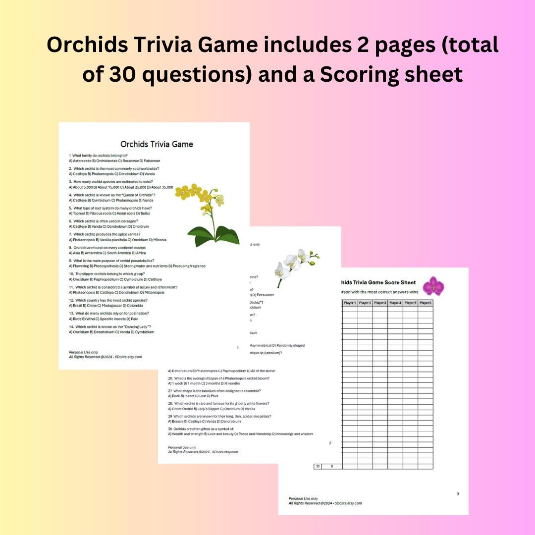 Orchid Trivia Game: Printable Botanical Quiz (PDF) - Etsy