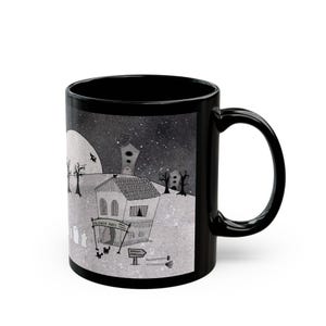 Funny Halloween Mug, Handdrawn Halloween Gift Mug, Spooky Season Black Mug, Halloween Coffee Mug
