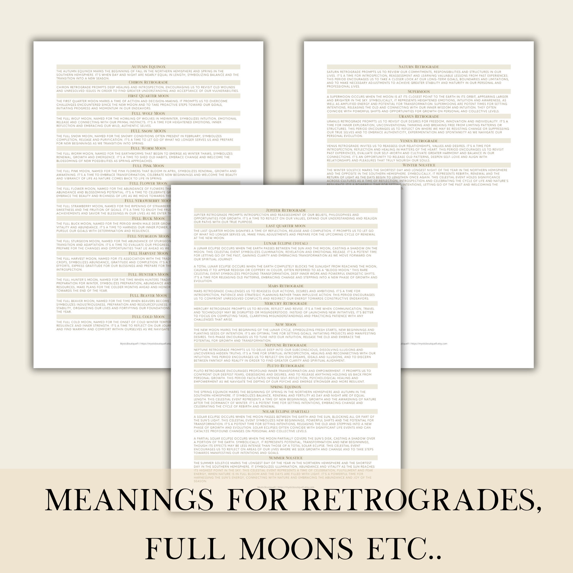 Printable PDF Lunar Calendar, Moon Phase Calendar, Retrogrades 2025 Etsy