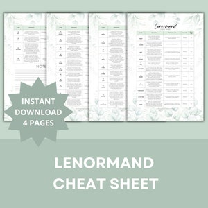 Lenormand Printable Cheat Sheet, Digital Download PDF