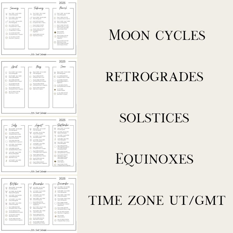 Printable PDF Lunar Calendar, Moon Phase Calendar, Retrogrades, Astro Events 2025 Etsy