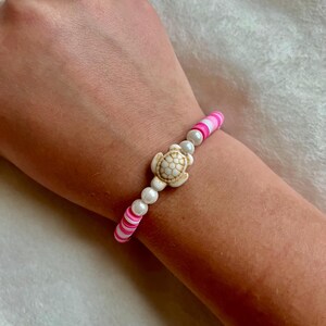 Pink Turtle Clay Beads Bracelet