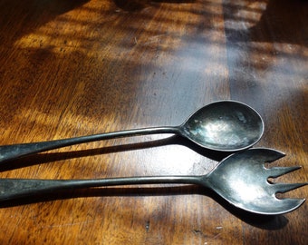 Vintage silver-plated Italy salad serving spoon and fork set