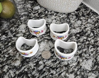 ヴィンテージ 4ピース 磁器 ナプキンリング セット 花柄 ローズ 花柄