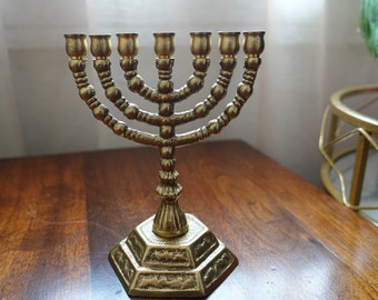 Antique Moshe Michaan Jerusalem brass hannukah chanuka memorah
