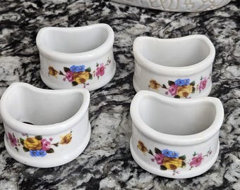 ヴィンテージ 4ピース 磁器 ナプキンリング セット 花柄 ローズ 花柄