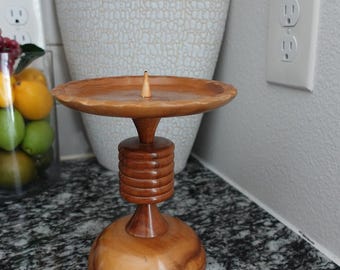 Vintage Wooden 8x6 inches sleek wood candleholder| round large candle wood decor