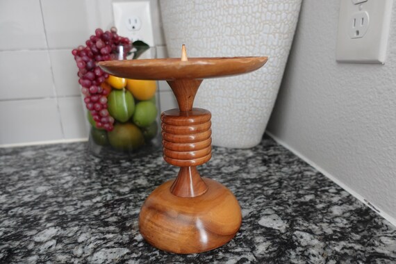 ヴィンテージ木製 8x6インチ 洗練された木製キャンドルホルダー | 丸型