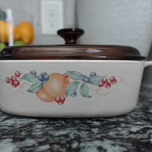 Vintage Corning Ware Casserole Dish 2 Liter Peach Orchard A-2-B with Lid