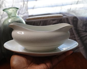 Vintage Gildhar Porcelain Gravy Boat with Attached Underplate